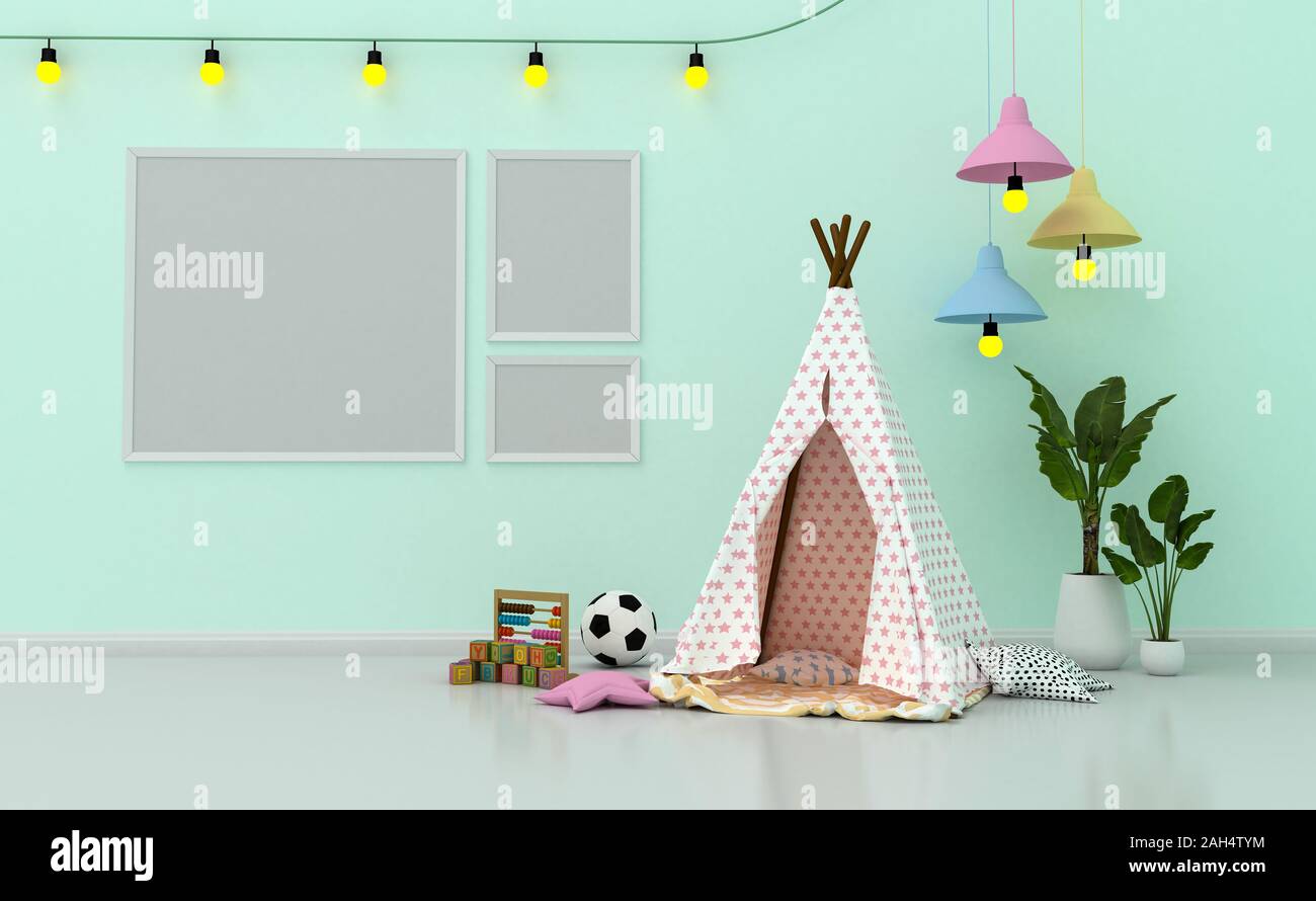 Download Mock Up Kids Room Interior Decorated Wall In Child Room With Picture Frame 3d Rendering Illuatration Stock Photo Alamy PSD Mockup Templates