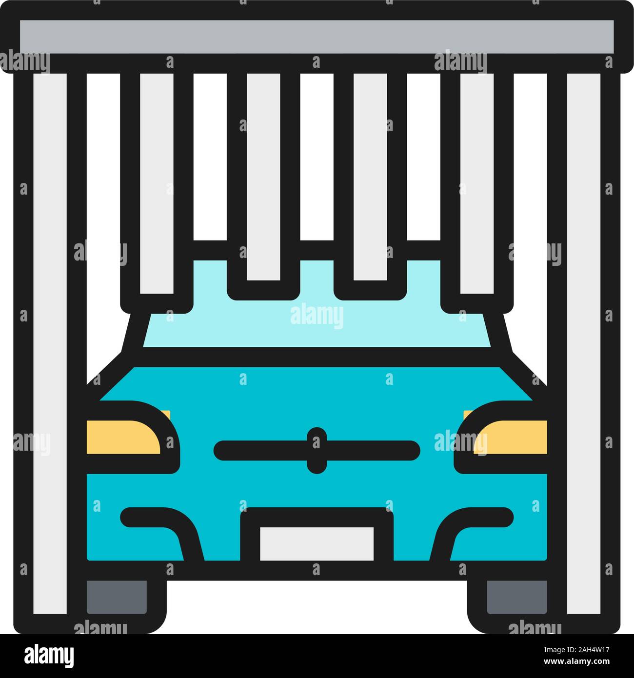 Automatic brushes in portal carwash flat color line icon. Stock Vector