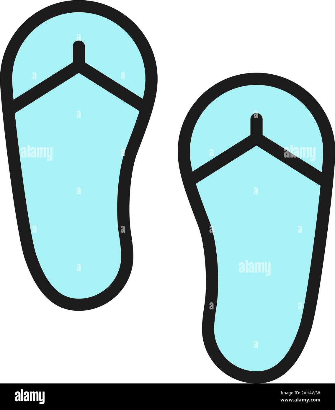 Vector flip flops, summer shoes flat color line icon. Stock Vector
