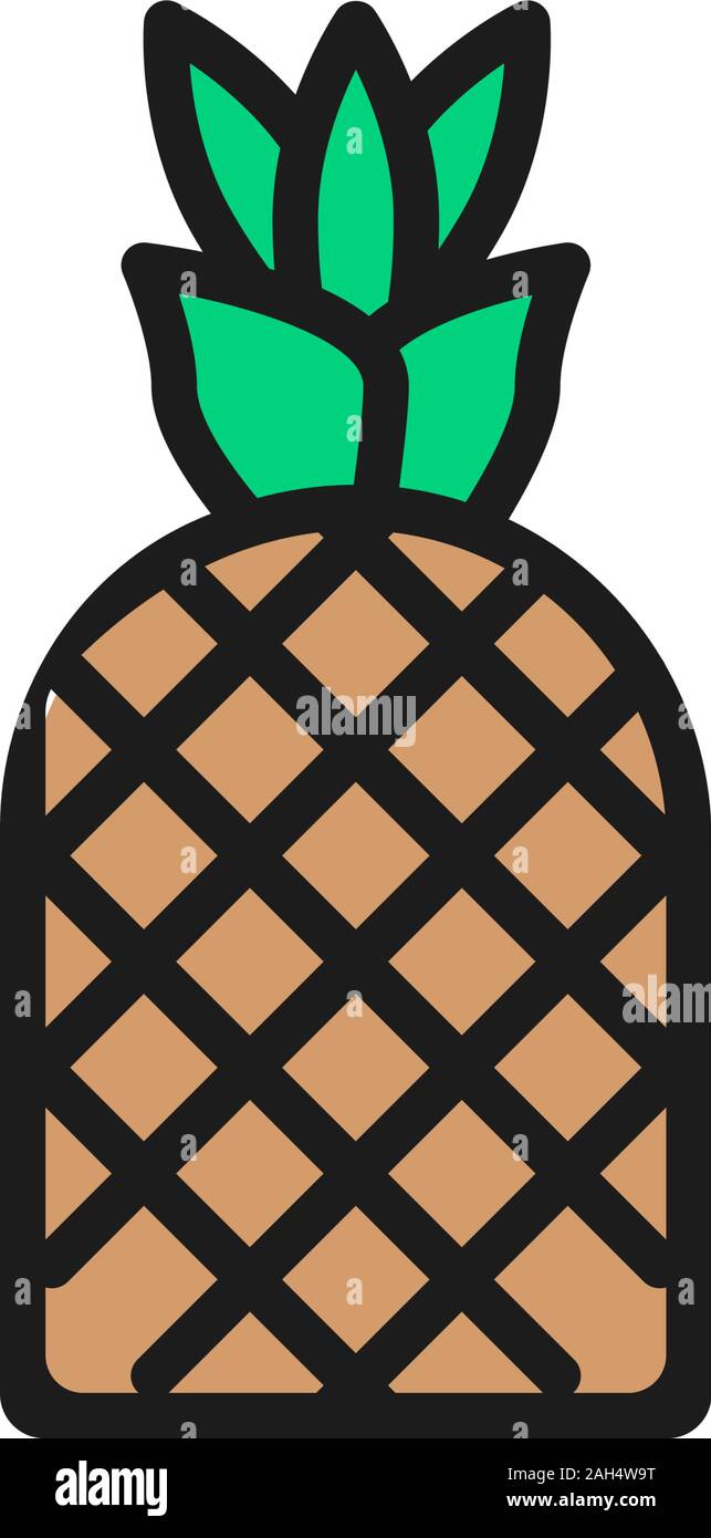 Vector pineapple, fruit flat color line icon. Isolated on white background Stock Vector