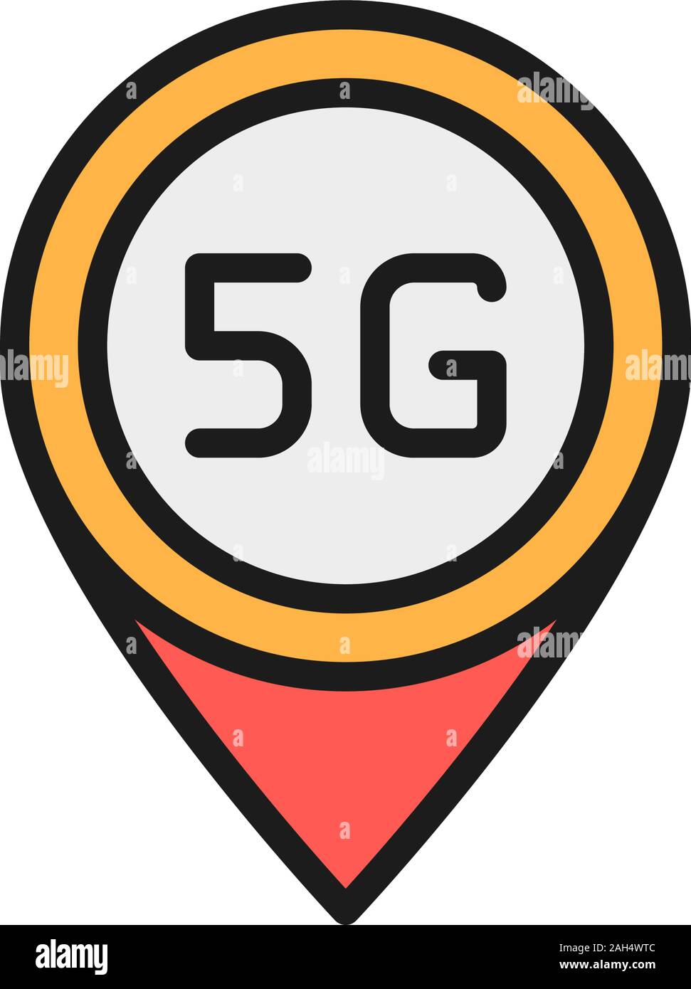Vector 5G internet location mark flat color line icon. Stock Vector