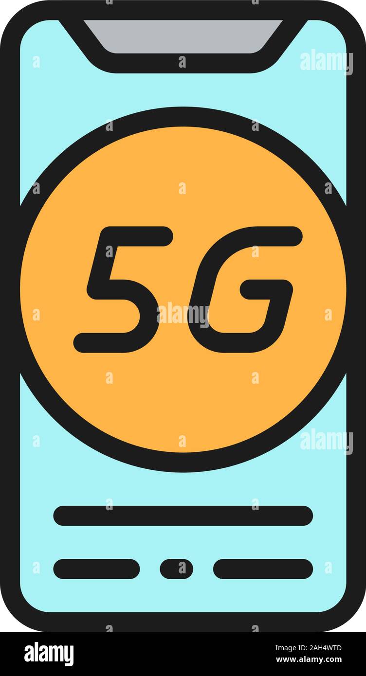 Vector smartphone with 5G internet flat color line icon. Stock Vector
