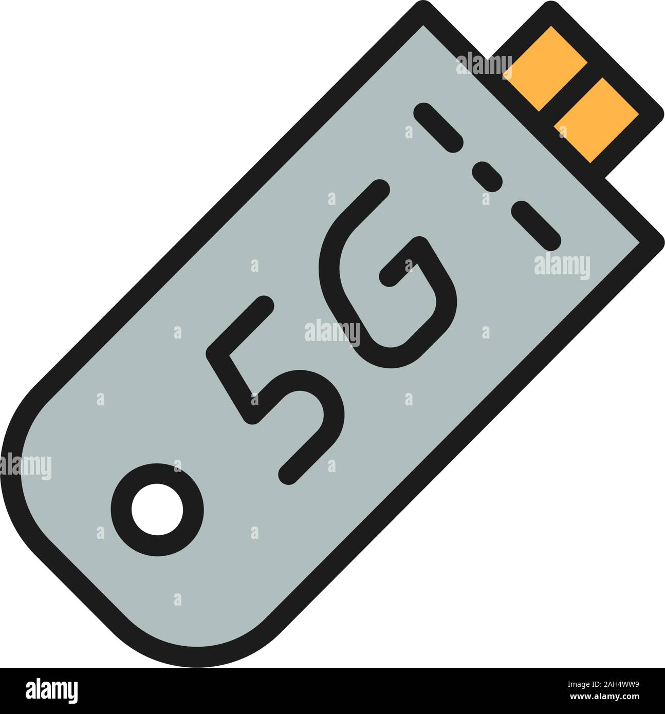 Vector fast 5G internet modem flat color line icon. Stock Vector