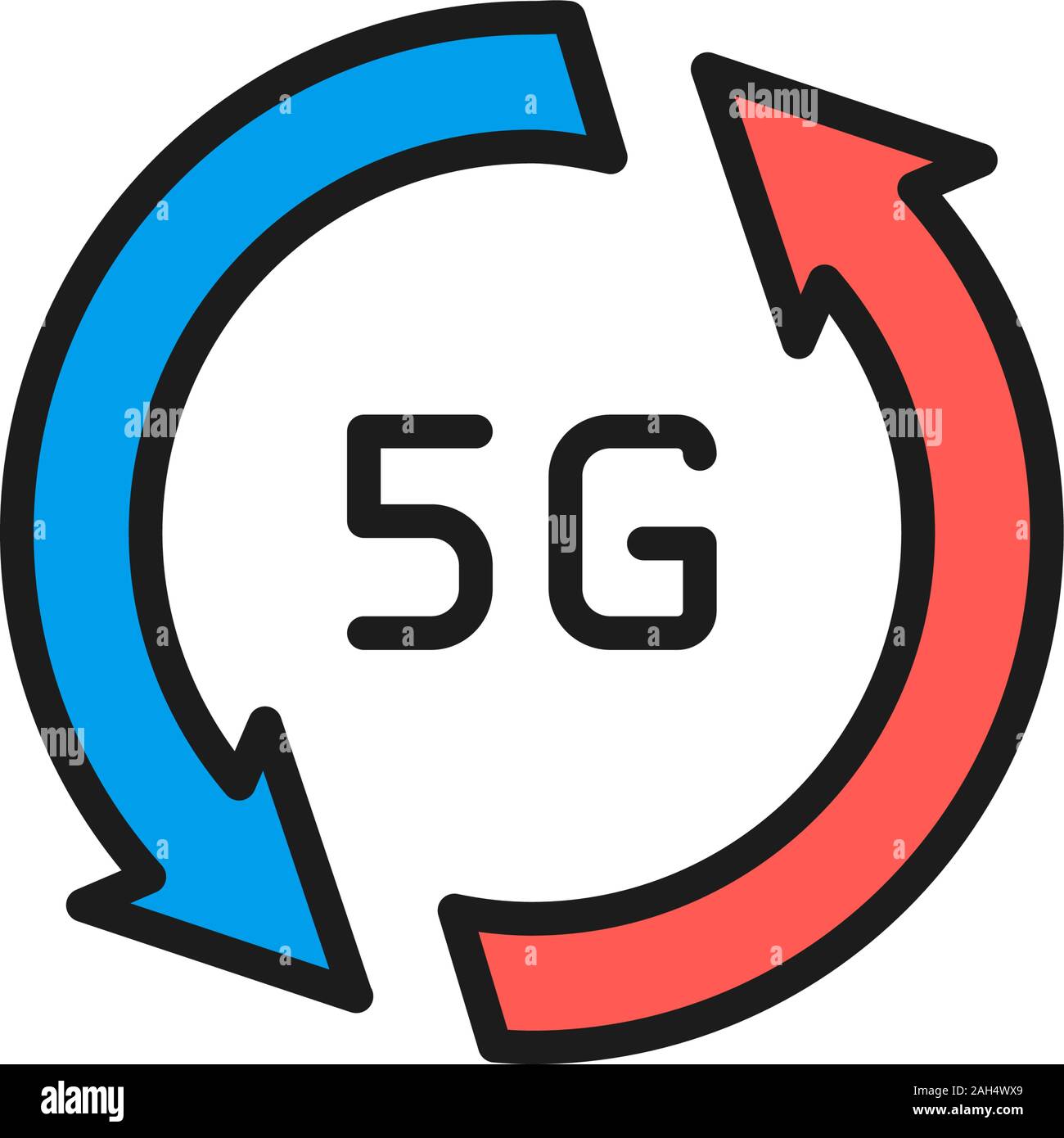 Fast 5G internet flat color line icon. Isolated on white background Stock Vector