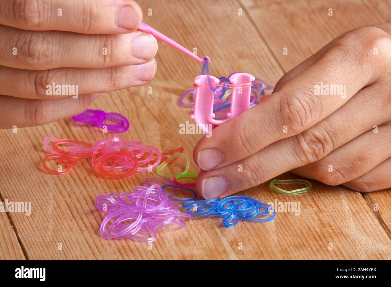 Colorful Rainbow Loom Bracelet Rubber Bands Stock Photo 225478291