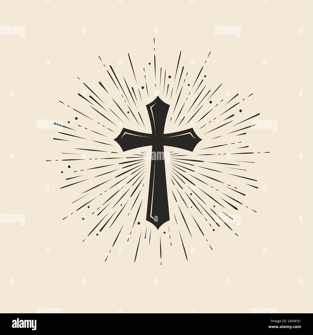 Christianity symbol of Jesus Christ. Cross, worship symbol. Vintage vector illustration Stock Vector