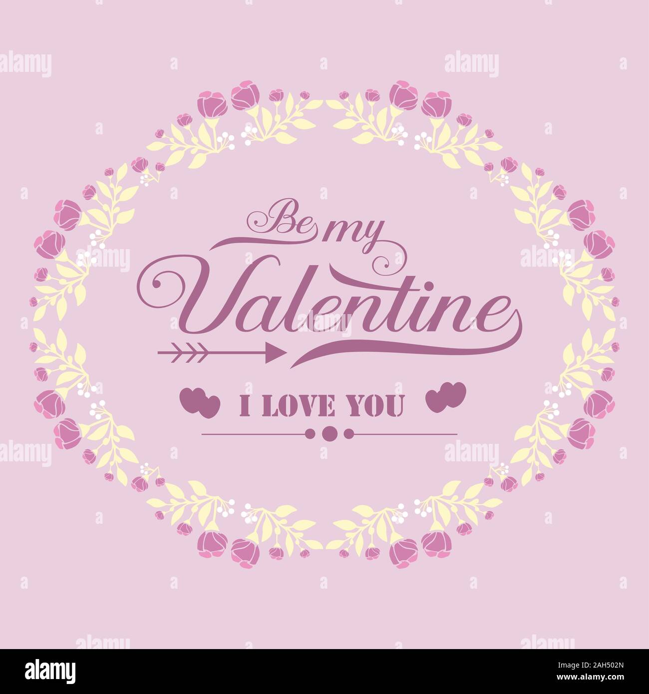 Elegant shapes frame with pink and white floral, for happy valentine ...