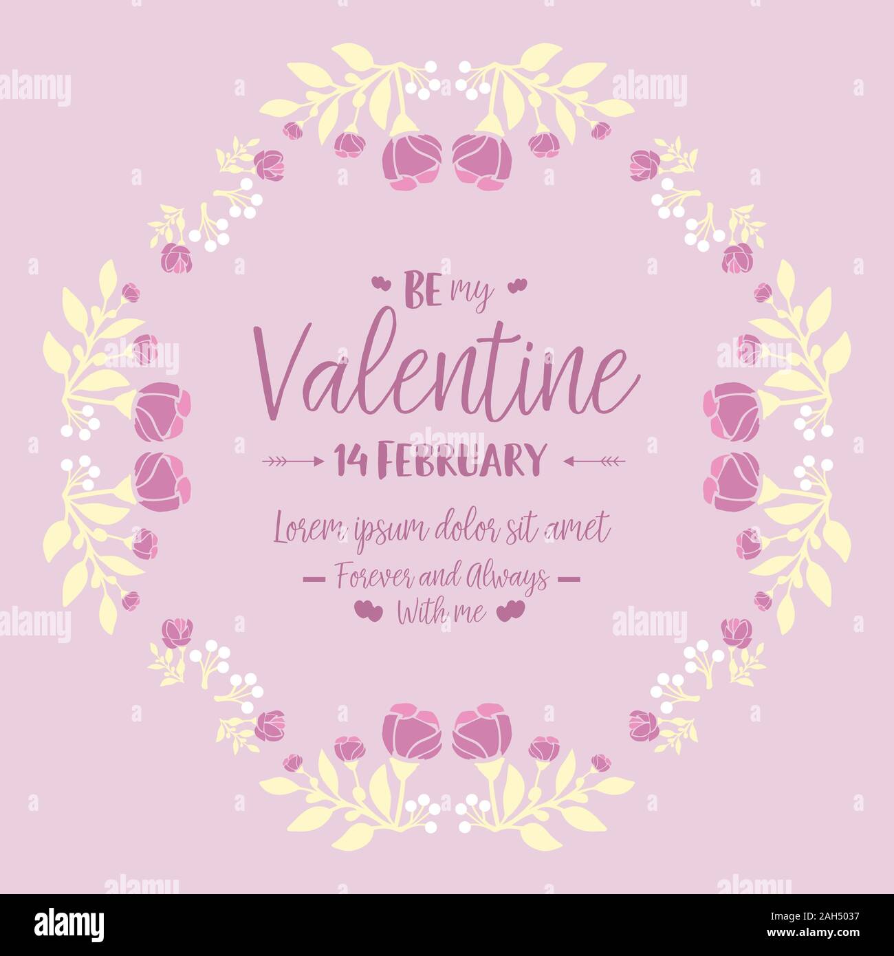 Elegant shapes frame with pink and white floral, for happy valentine ...