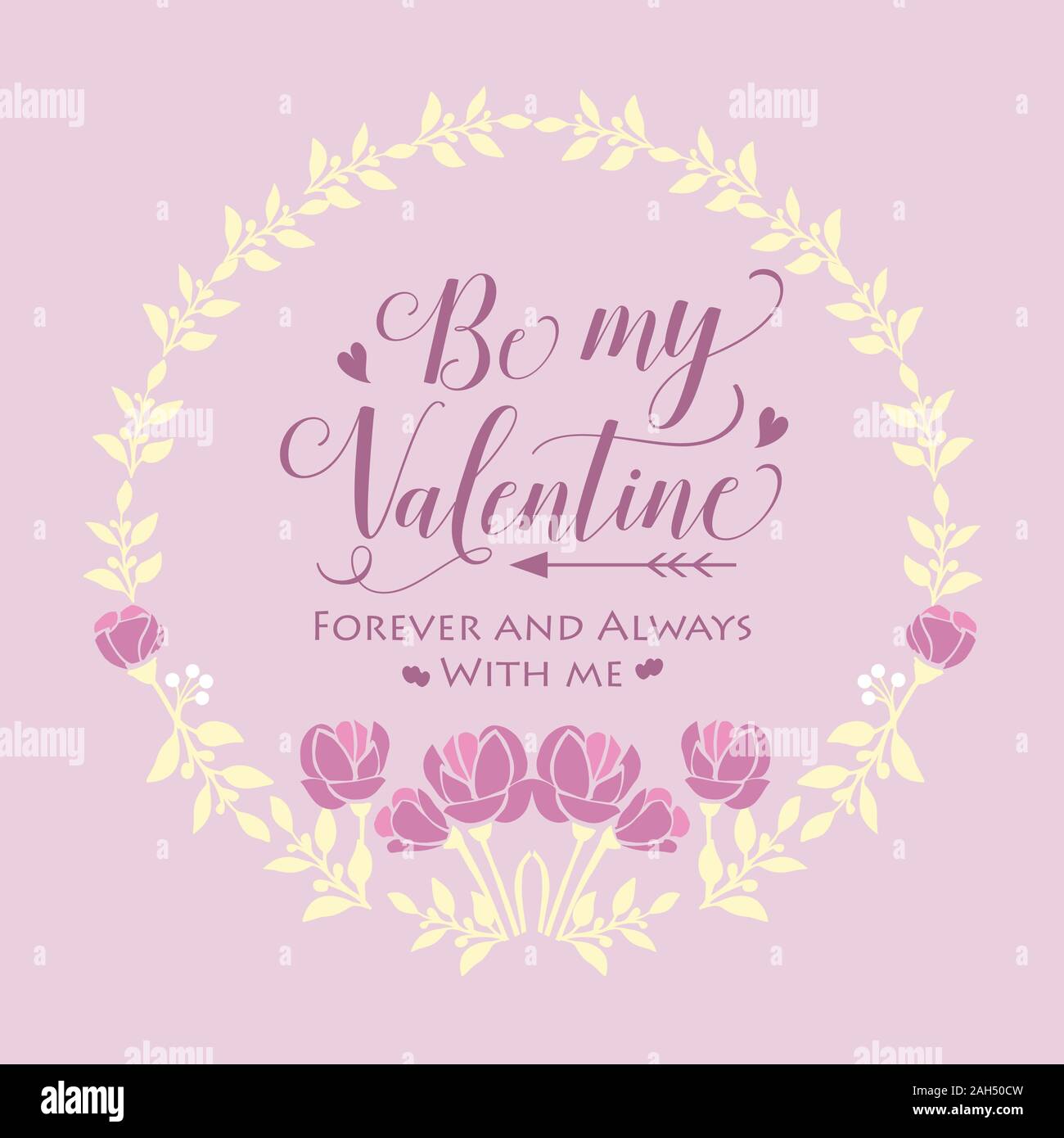Happy valentine greeting card template, with pink and white wreath ...