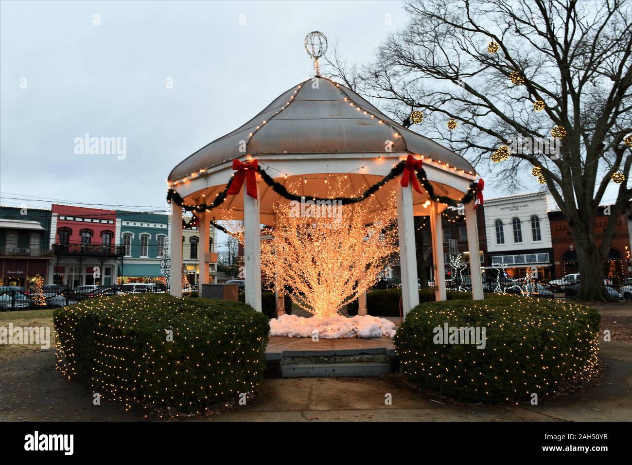 Gazebo on the Court House Square in Canton, Mississippi at Christmas Time. Stock Photo
