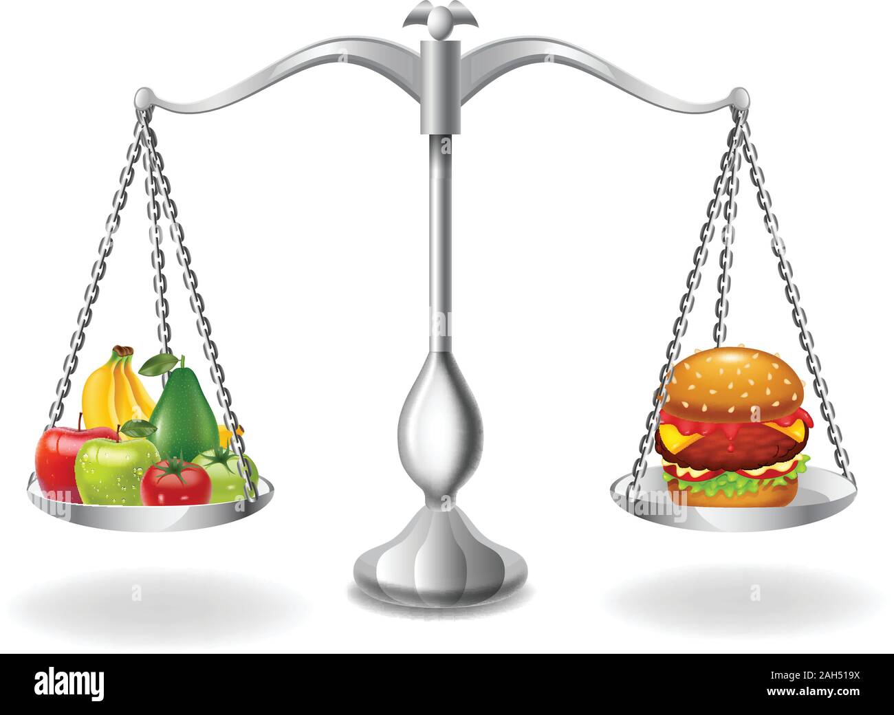 https://c8.alamy.com/comp/2AH519X/cartoon-fruits-and-hamburger-balance-on-the-scale-2AH519X.jpg