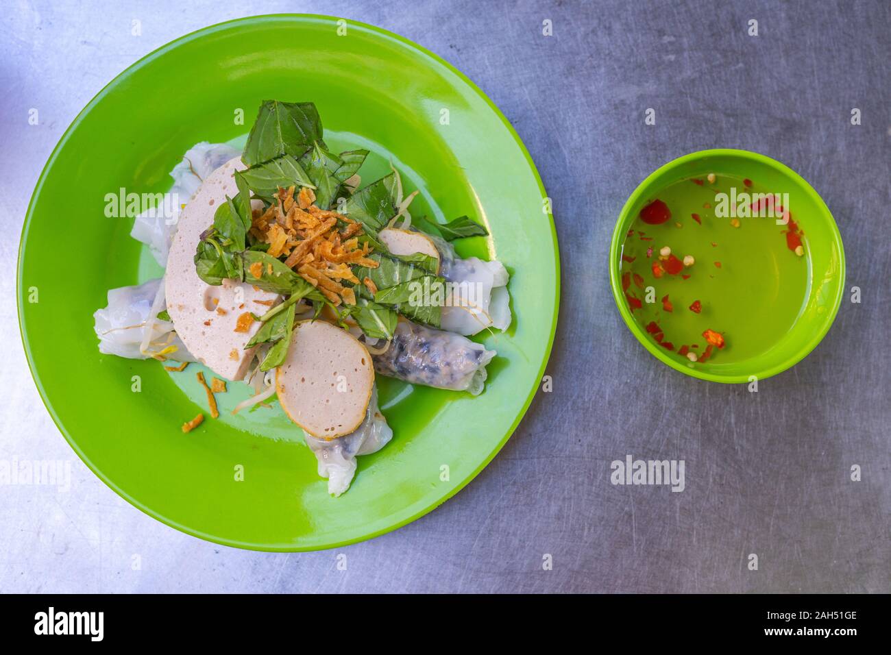 Top view photo of Vietnamese steamed rice rolls- Banh Cuon Stock Photo ...