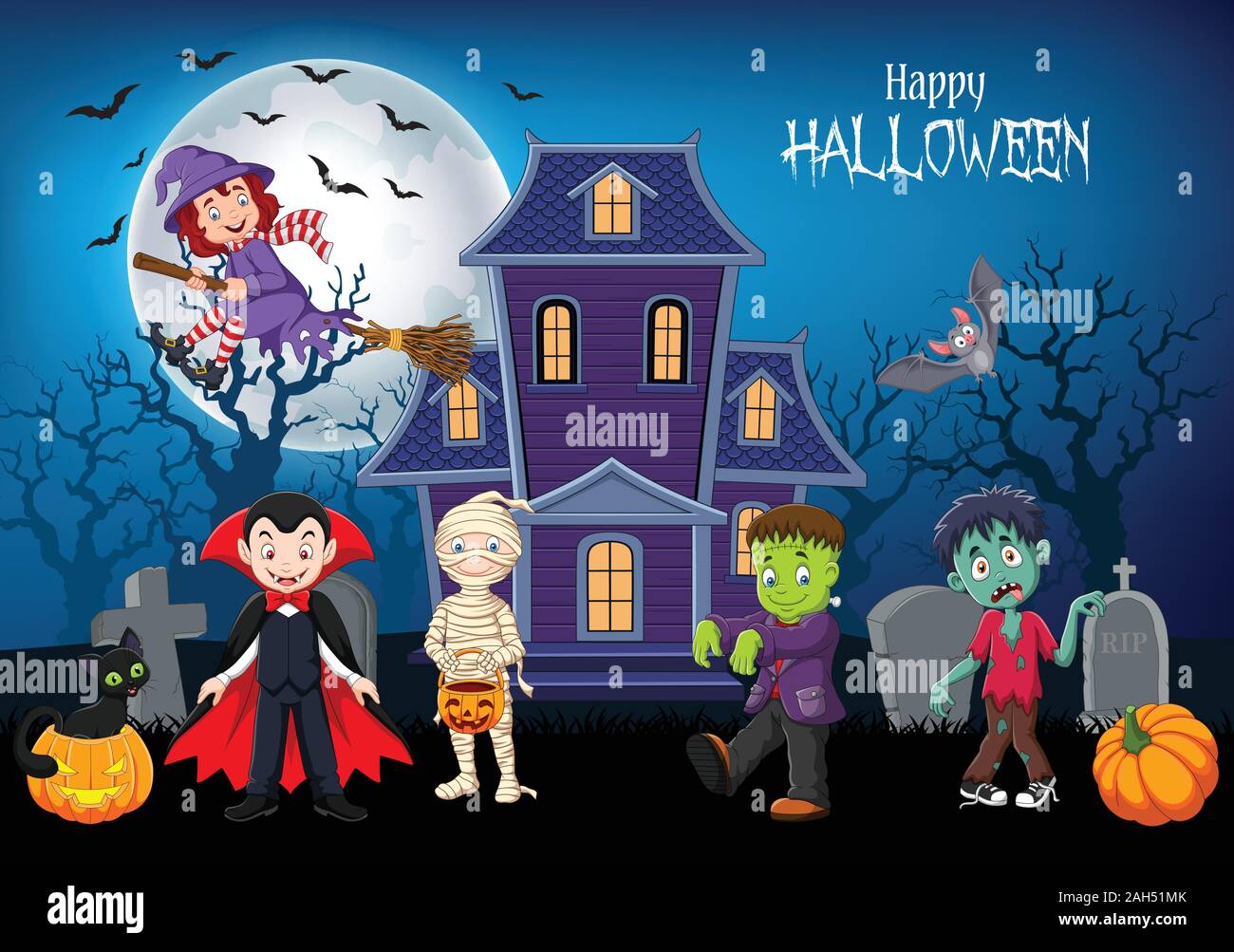 Cartoon happy kids with Halloween background Stock Vector Image & Art - Alamy Cartoon happy kids with Halloween background Stock Vector Image & Art - Alamy