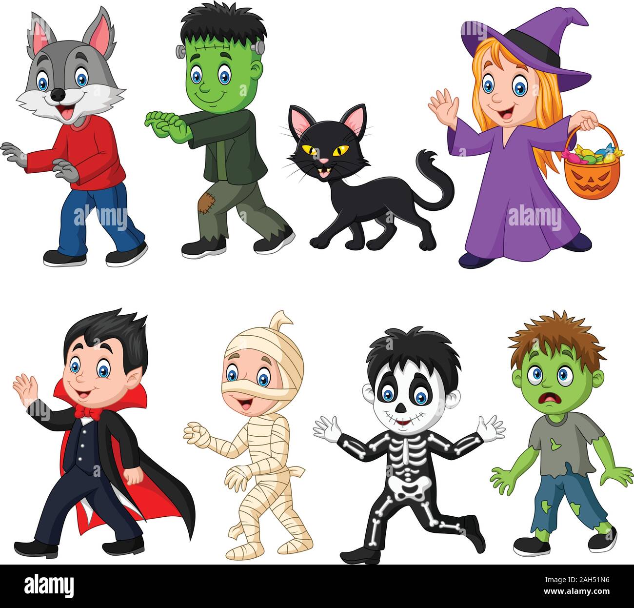 Cartoon happy little kids with Halloween costume Stock Vector