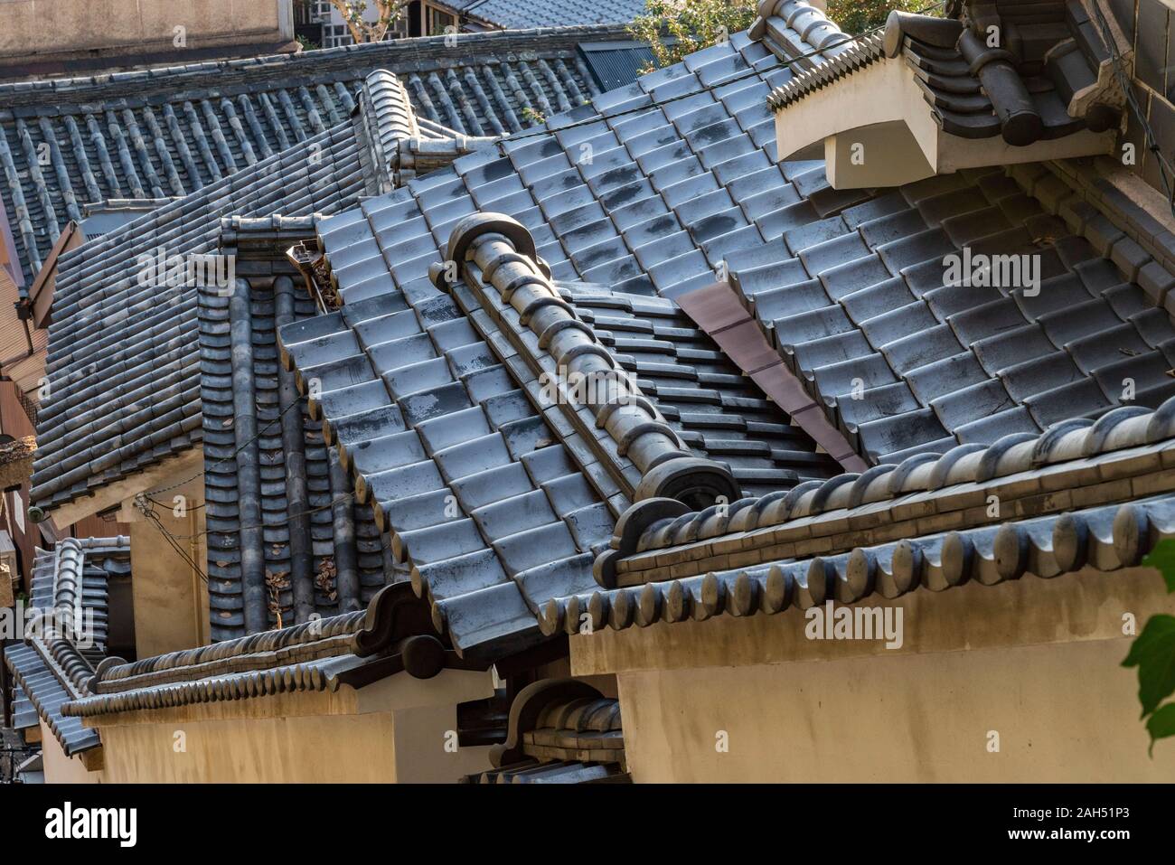 Kawara style roof, view from Achi shrine, Kurashiki Bikan Historical Quarter, Kurashiki City, Okayama Prefecture, Japan Stock Photo