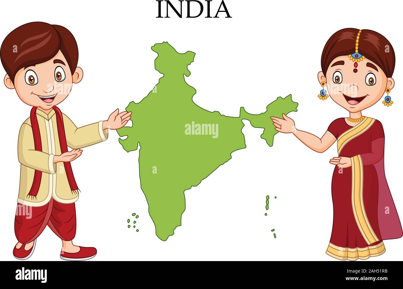 Cartoon Indian couple wearing traditional costume Stock Vector