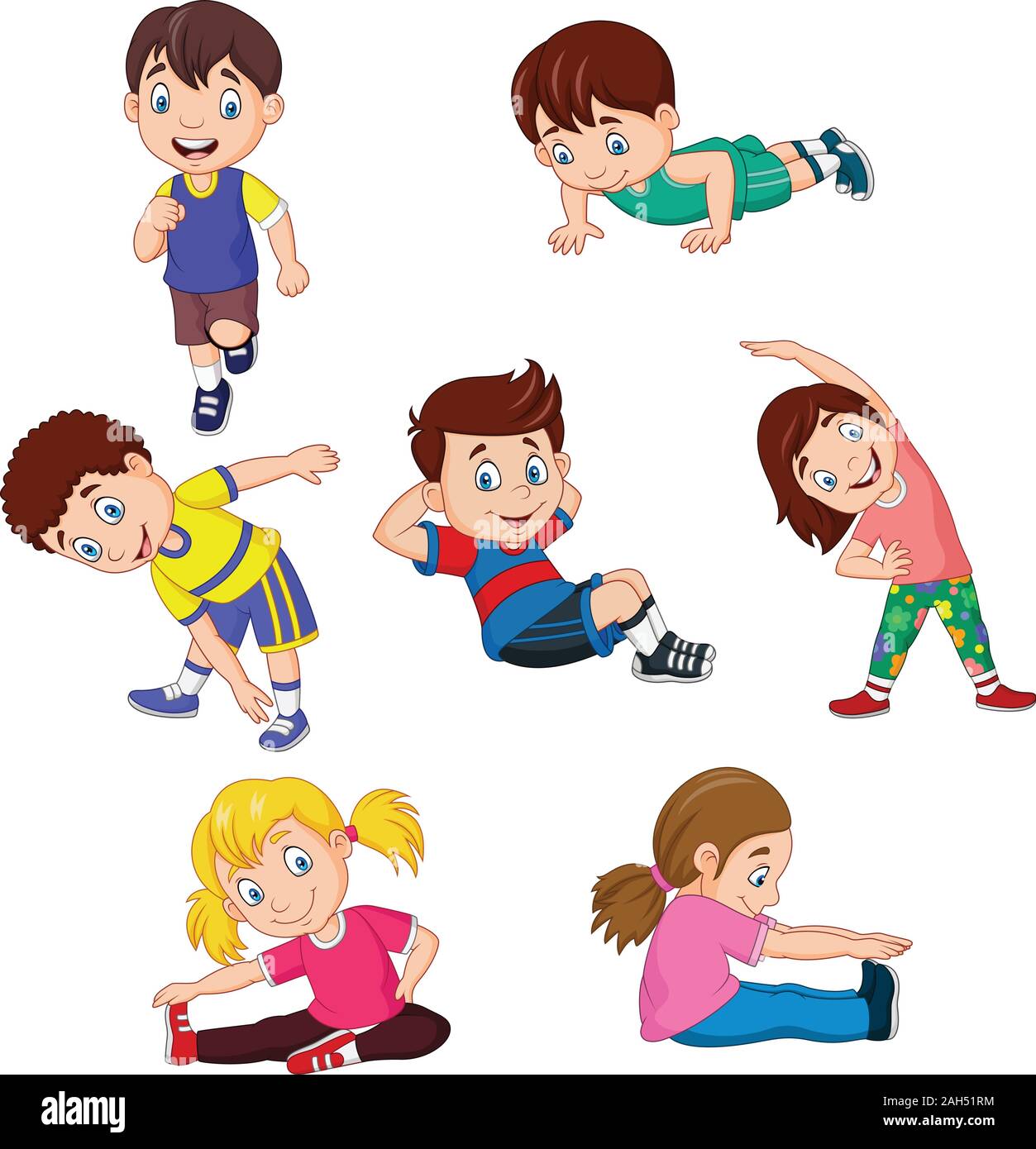 Cartoon kids yoga with different yoga poses Stock Vector