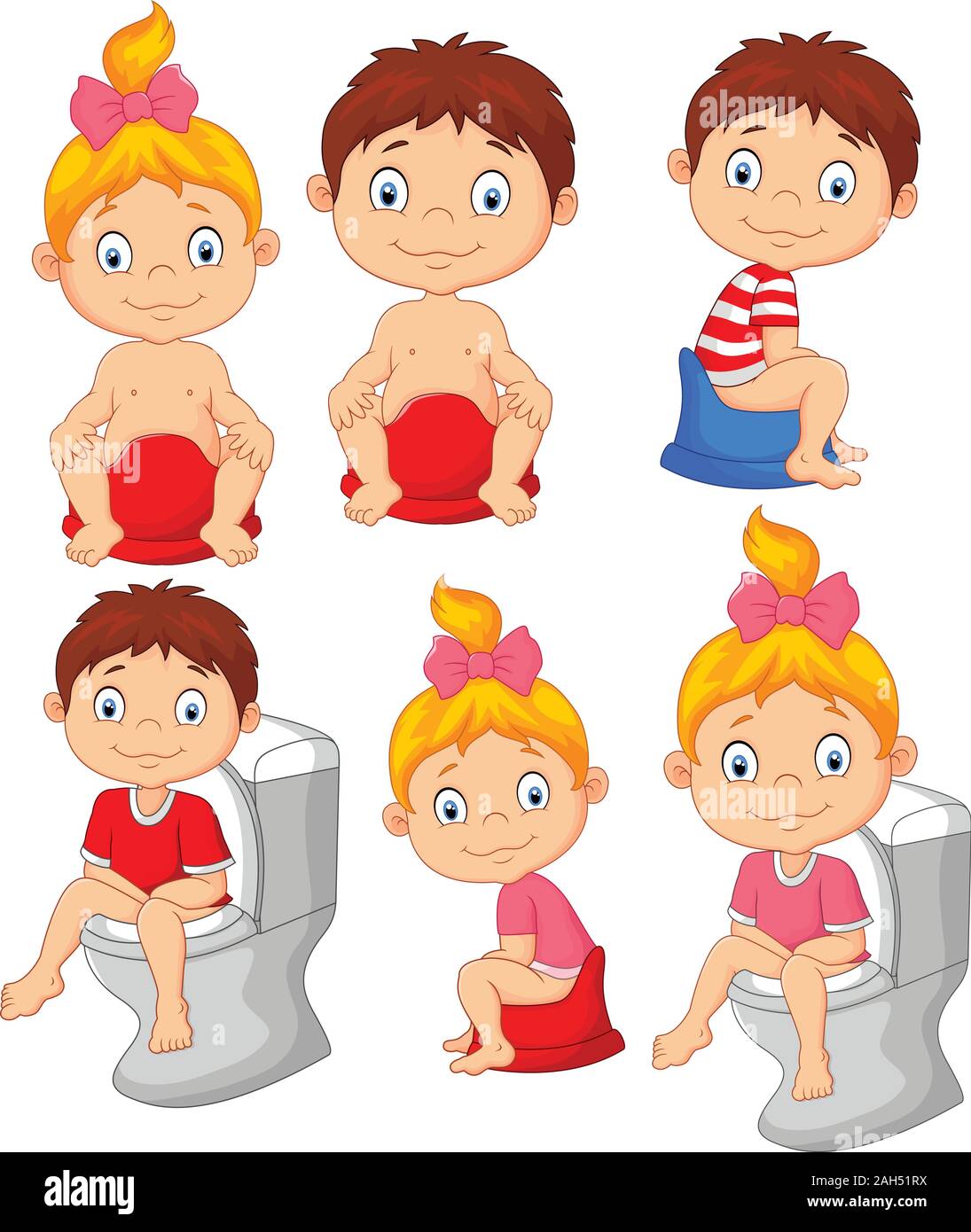 Set of cute little babies sitting on the potty Stock Vector Image & Art ...