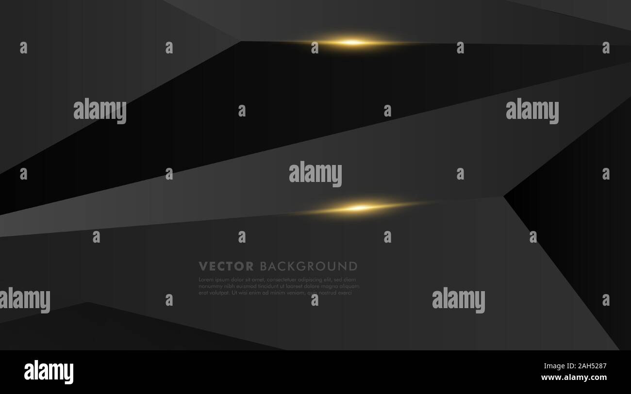 abstract vector black background. gray polygon background with gold ...
