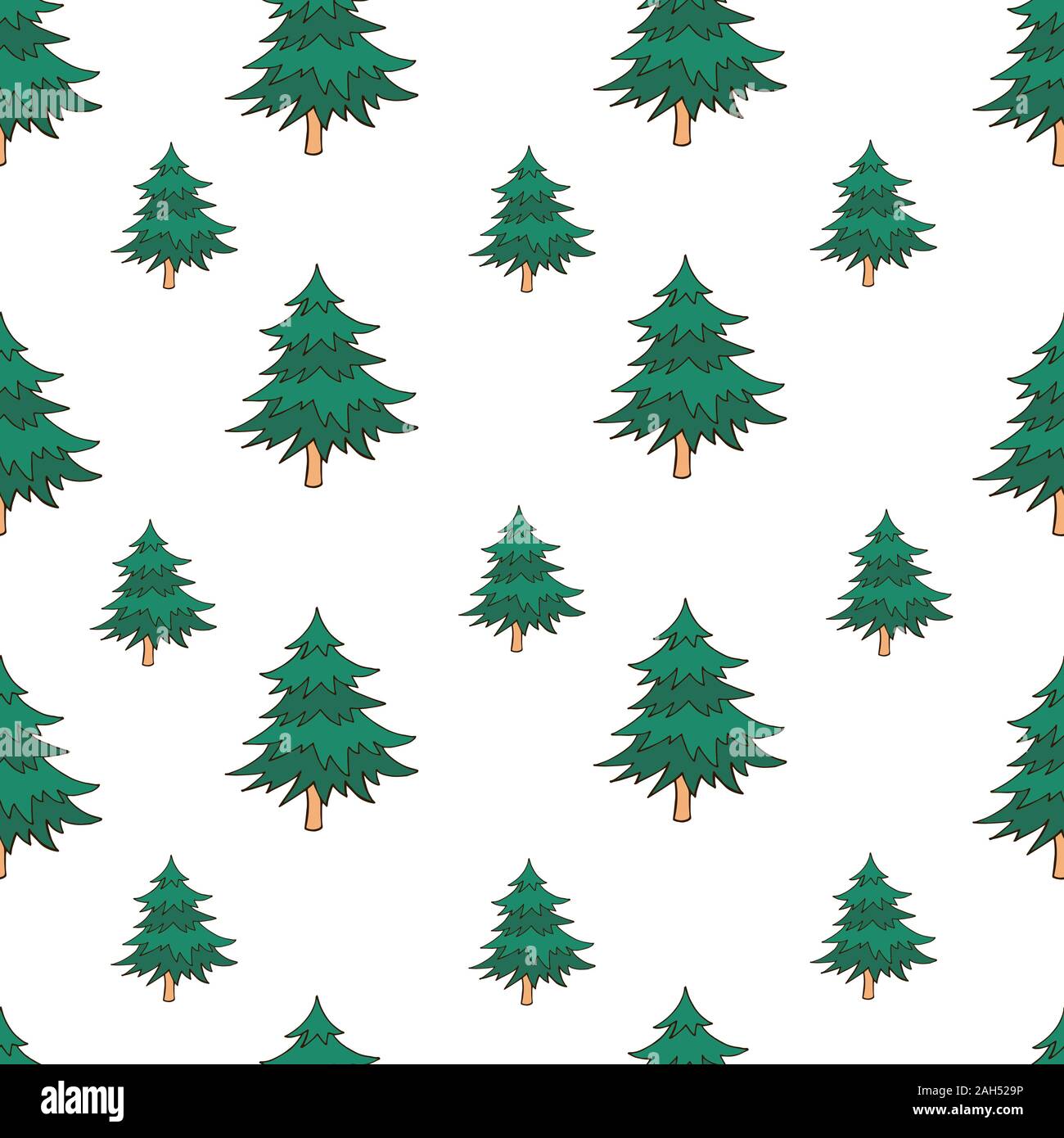 Vector seamless pattern with hand drawn Christmas trees in green color ...