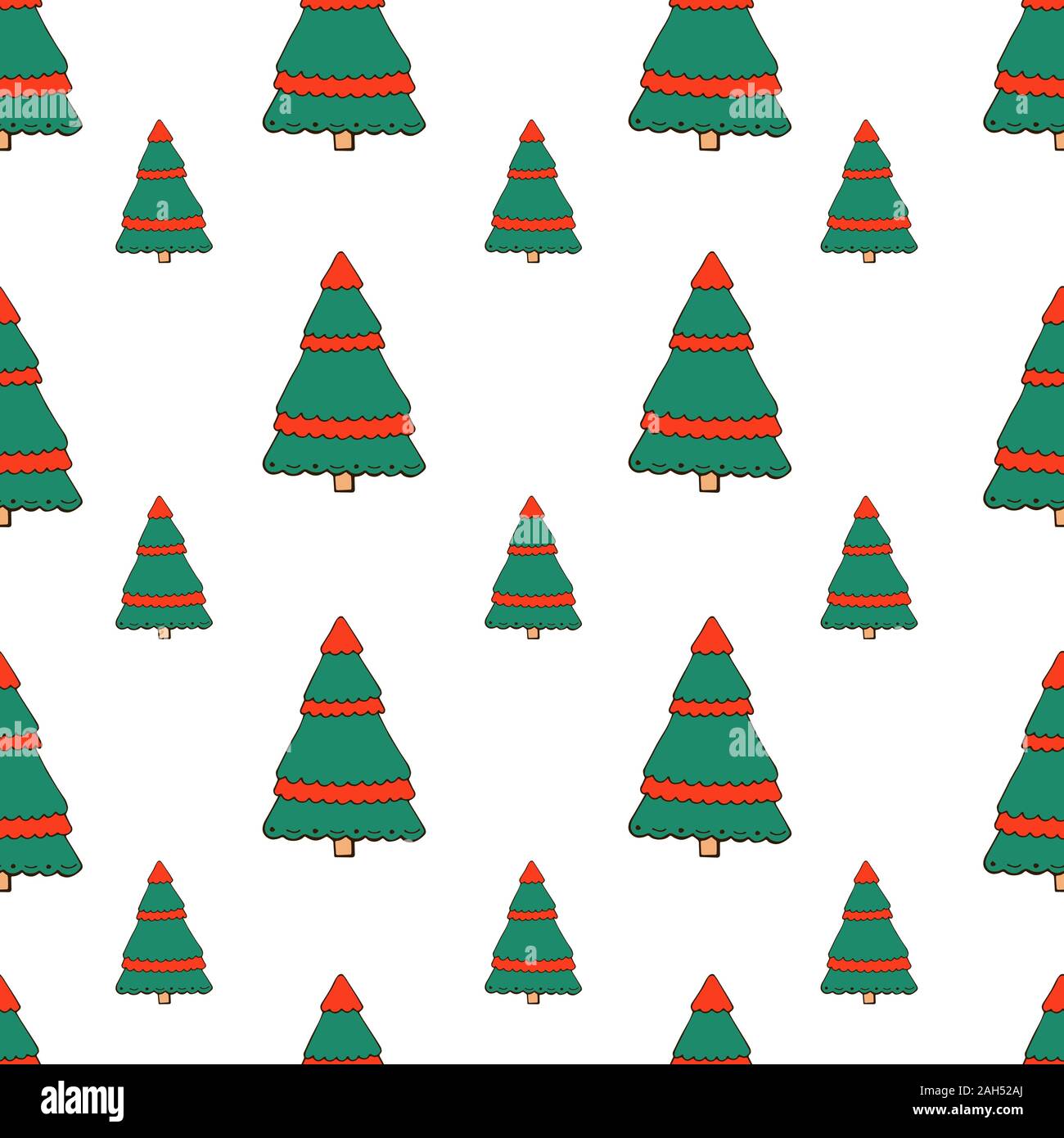 Vector seamless pattern with hand drawn Christmas trees in red and ...