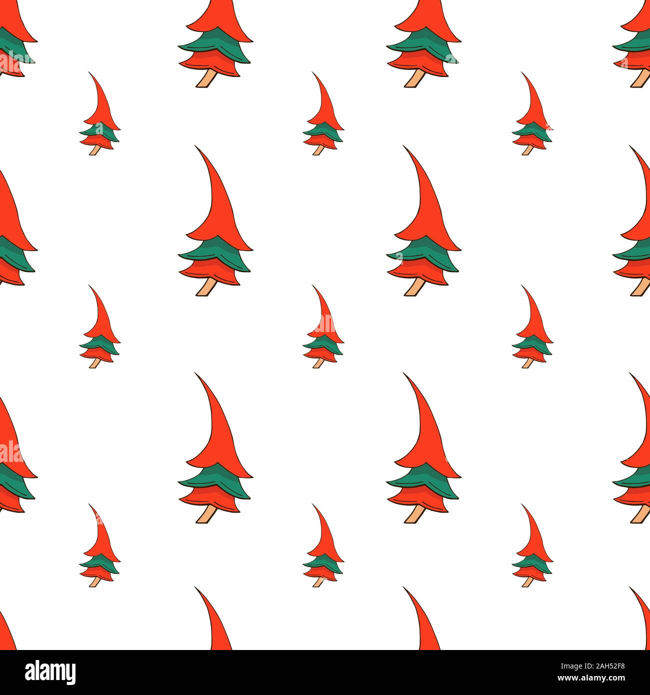 Vector seamless pattern with hand drawn Christmas trees in red and ...