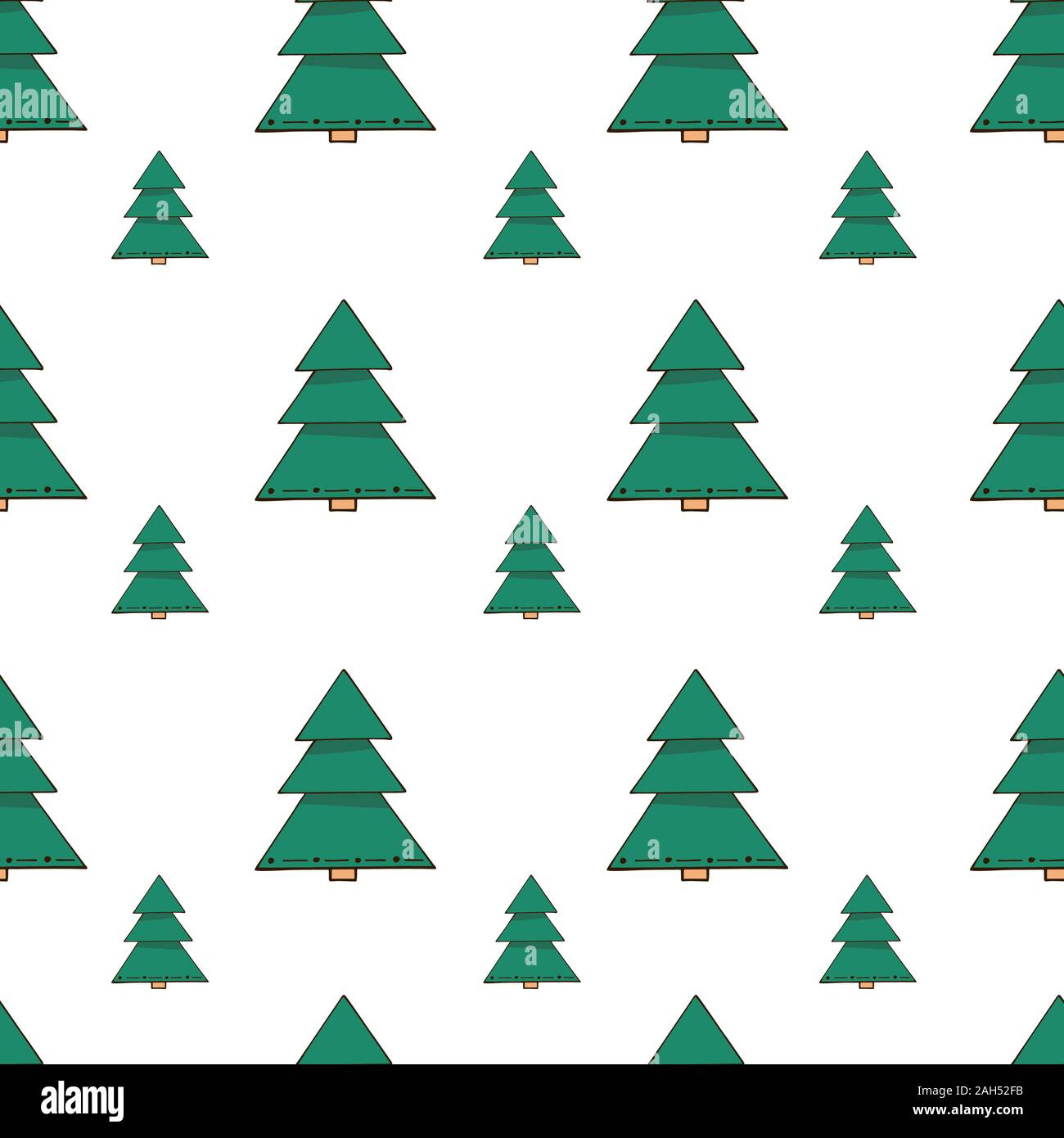 Vector seamless pattern with hand drawn Christmas trees in green color ...