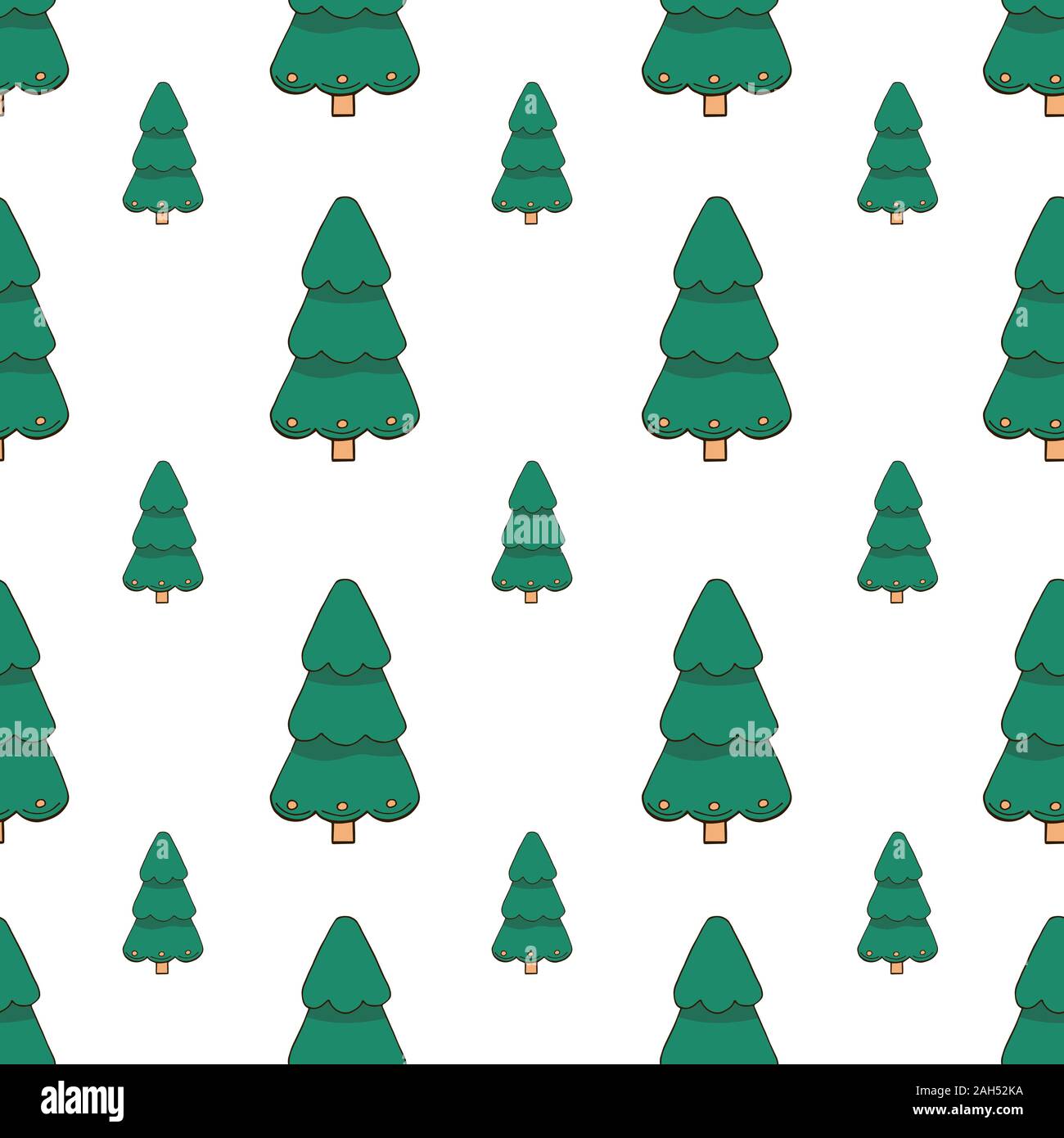 Vector seamless pattern with hand drawn Christmas trees in green color ...