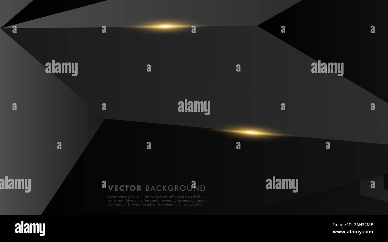 abstract vector black background. gray polygon background with gold ...