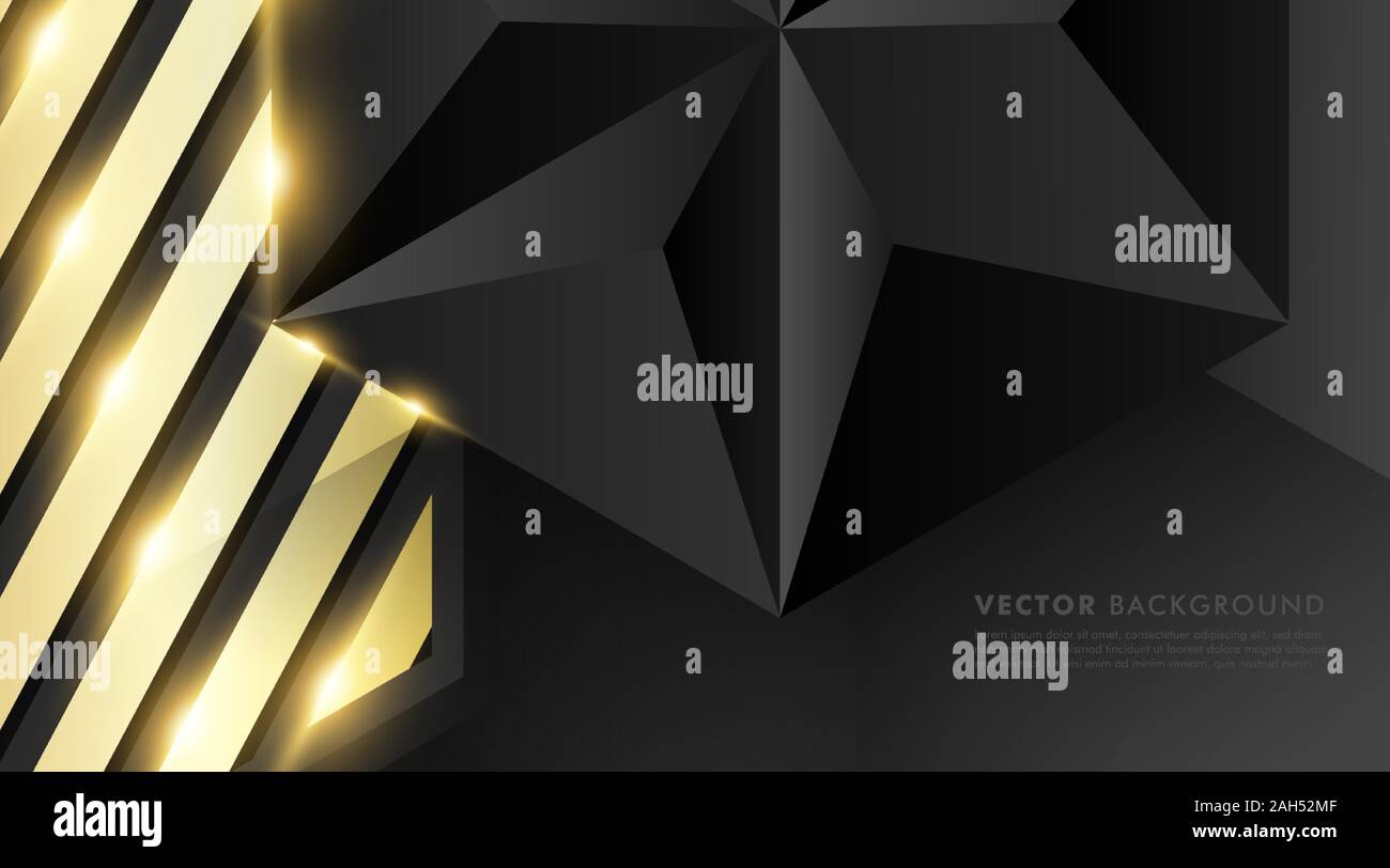 abstract vector black background. gray polygon with gold light effect ...