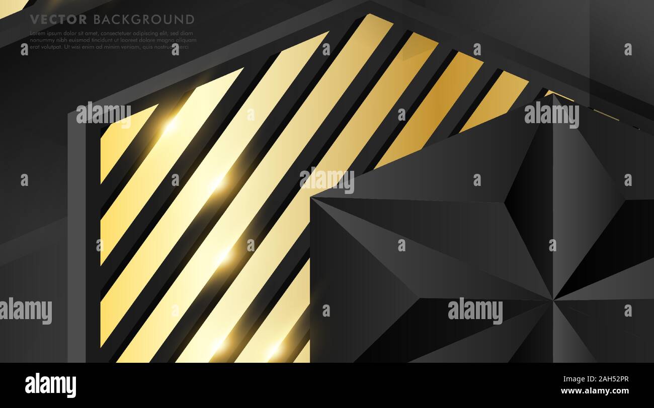 abstract vector black background. gray polygon with gold light effect ...
