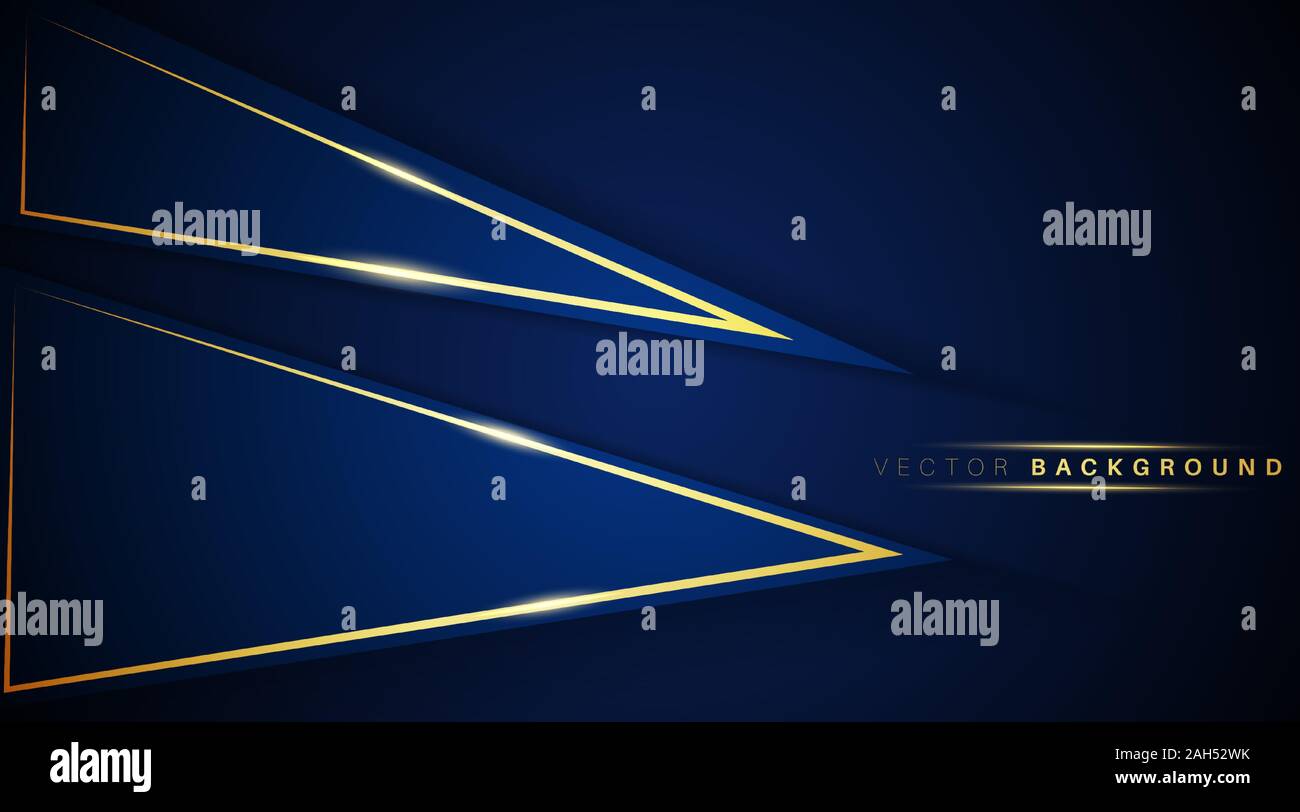 abstract vector background. overlapping triangle dark blue shape with gold light effect. Vector illustrations for wallpapers, banners, backgrounds Stock Vector