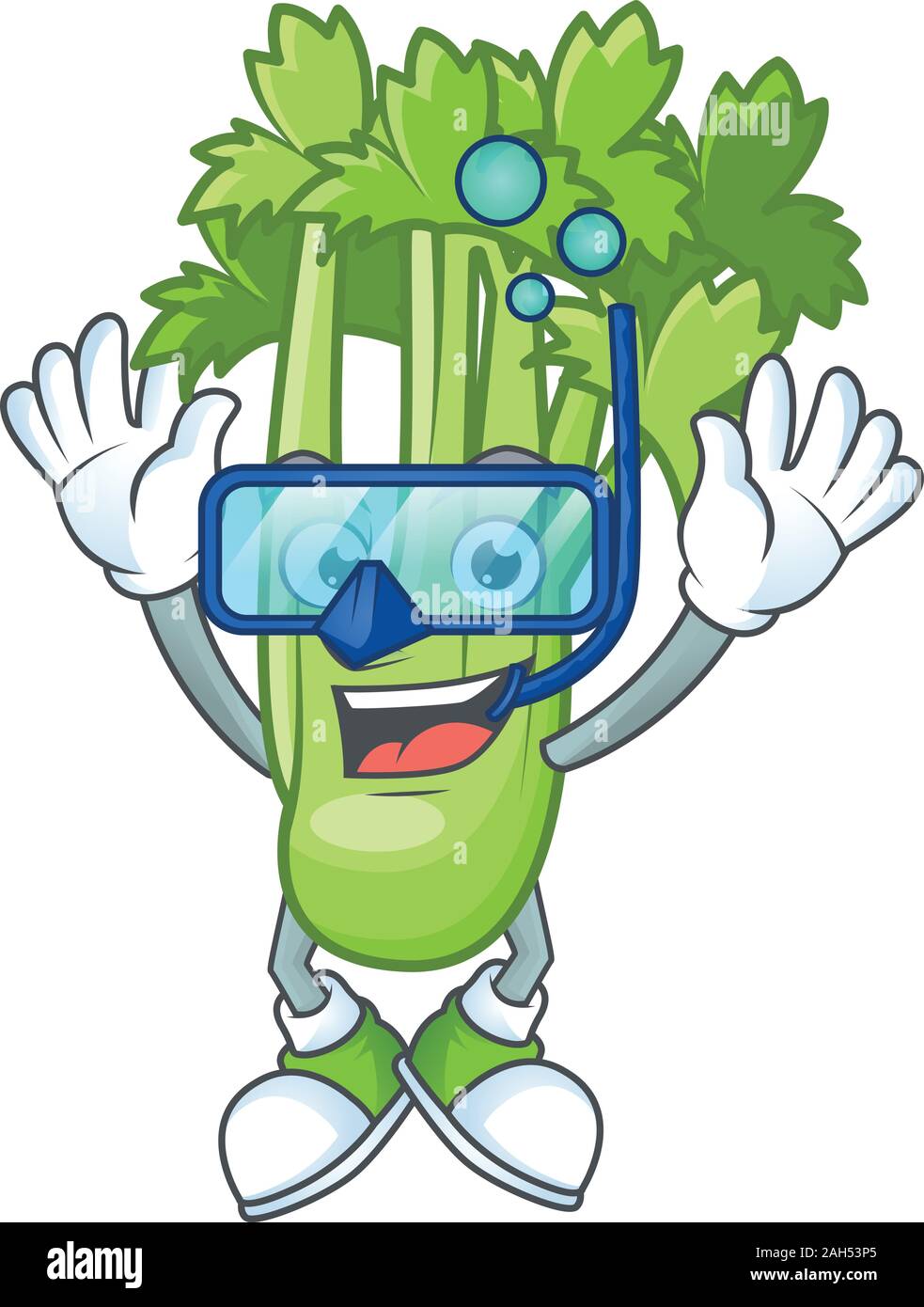 Funny celery plant mascot design with Diving glasses Stock Vector Image ...