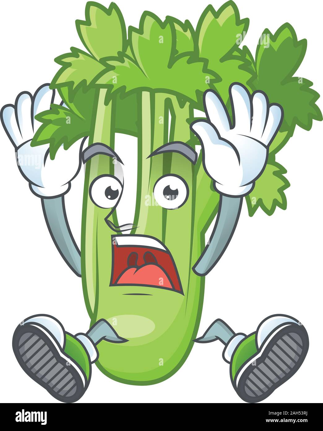 Cartoon character of celery plant style with shocking gesture Stock