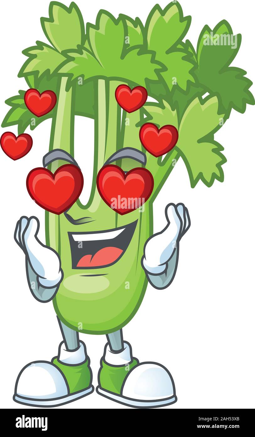 Super cute Falling in love celery plant cartoon character Stock Vector
