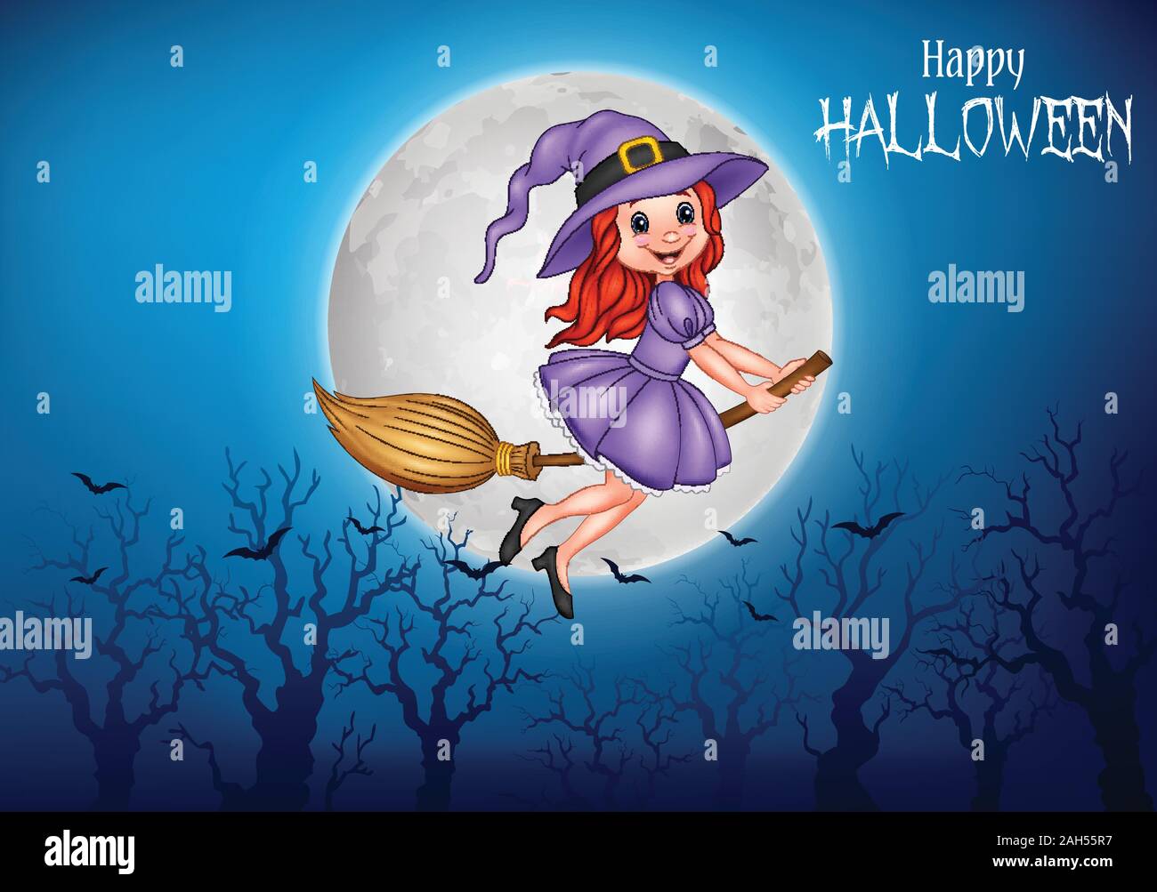 Cartoon witch flying use a broomstick Stock Vector Image & Art - Alamy