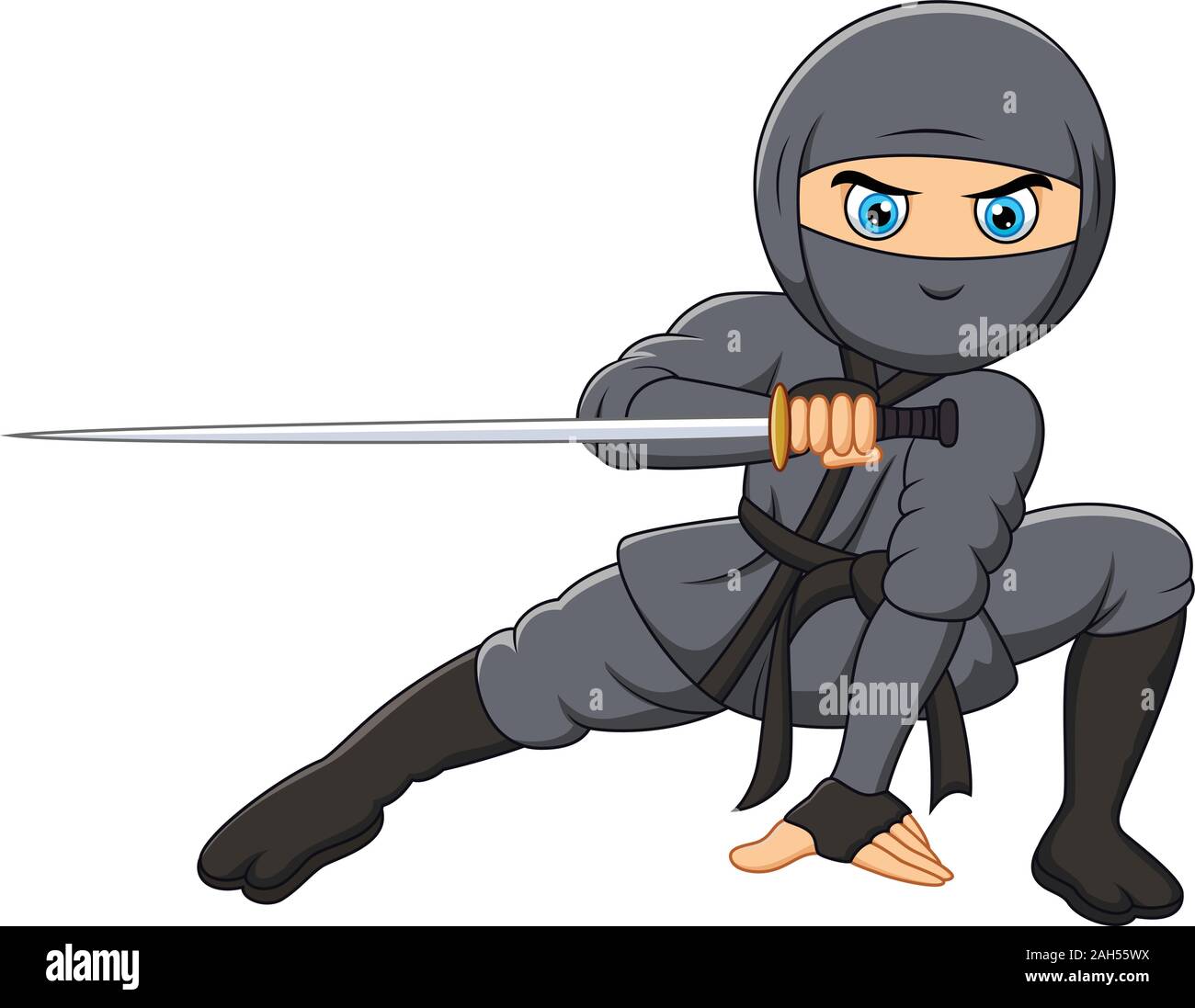 Cartoon ninja holding a sword Stock Vector