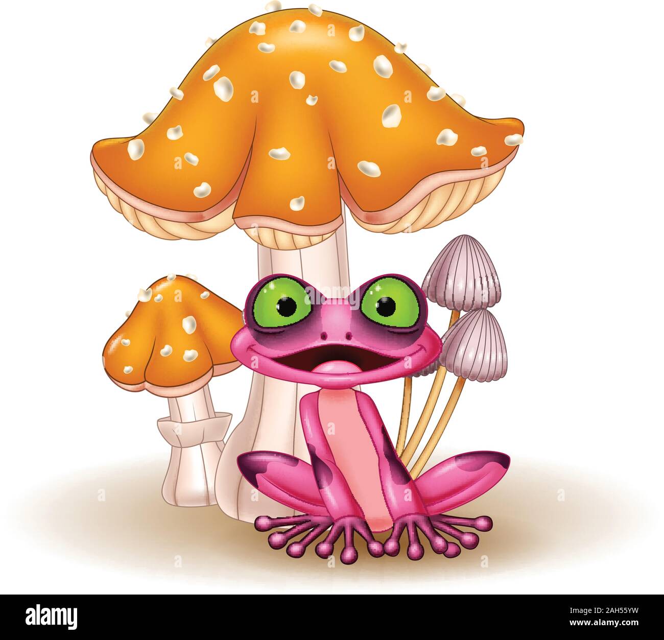 Cartoon funny frog with mushrooms Stock Vector