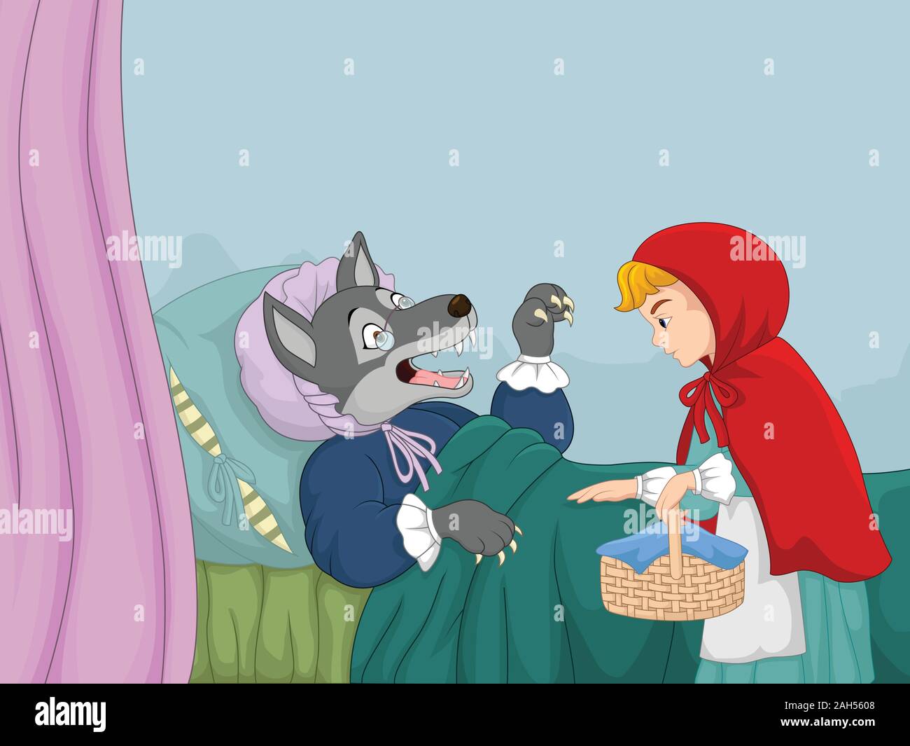 Cartoon little red riding hood and wolf Stock Vector