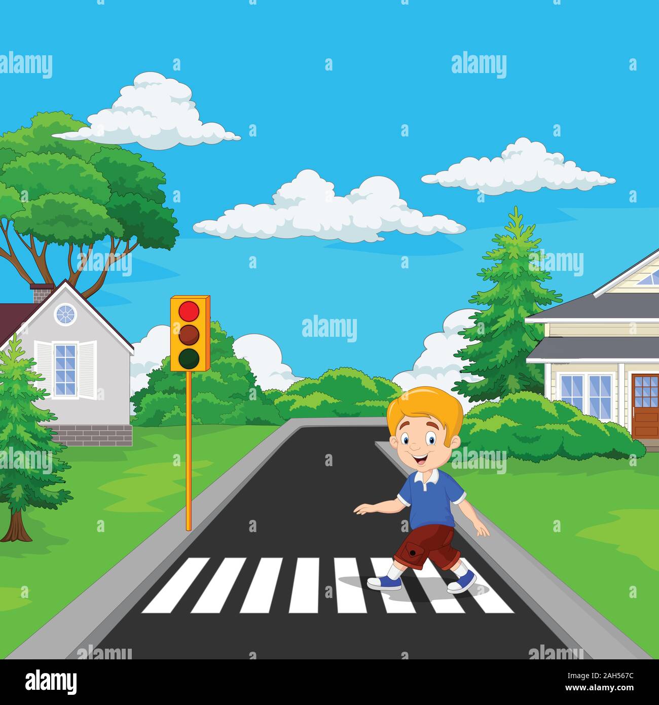 Cartoon boy walking across the crosswalk Stock Vector Image & Art - Alamy