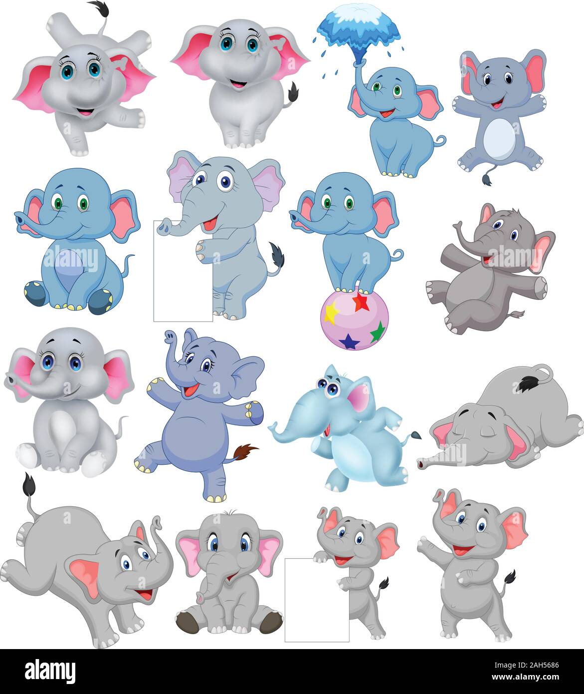 Cartoon elephants collection with different actions Stock Vector