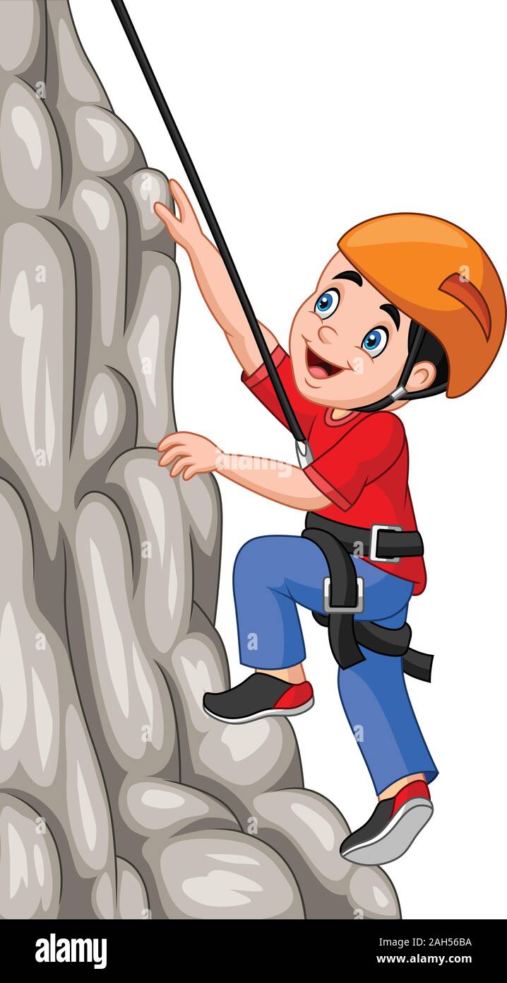 Cartoon happy boy climbing rock Stock Vector Image & Art - Alamy