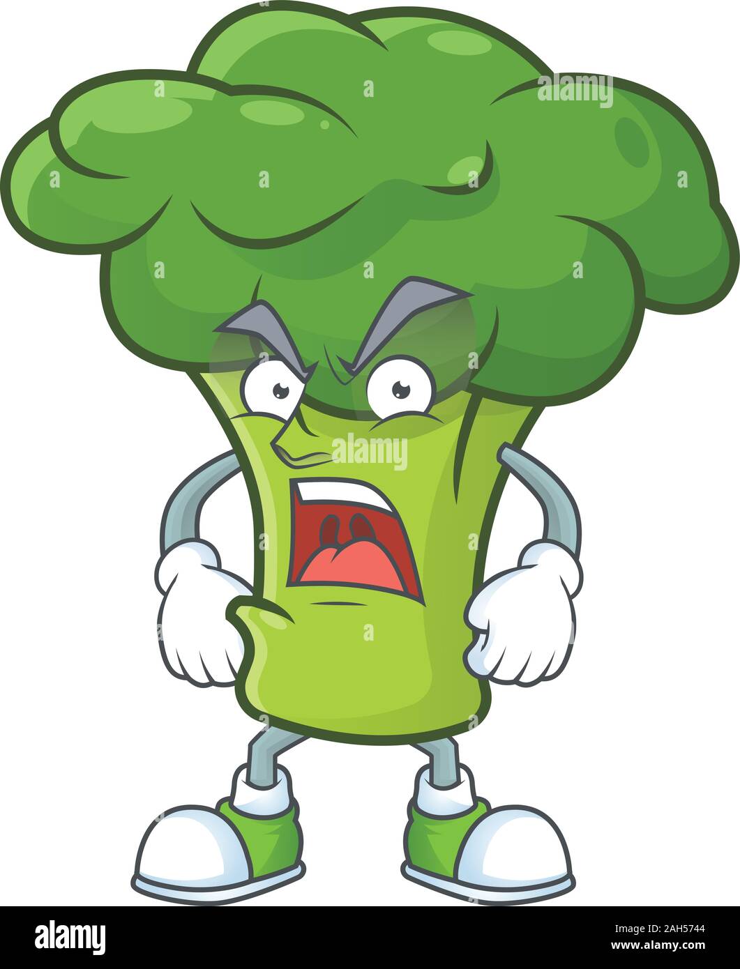 angry face of green broccoli cartoon character style Stock Vector Image