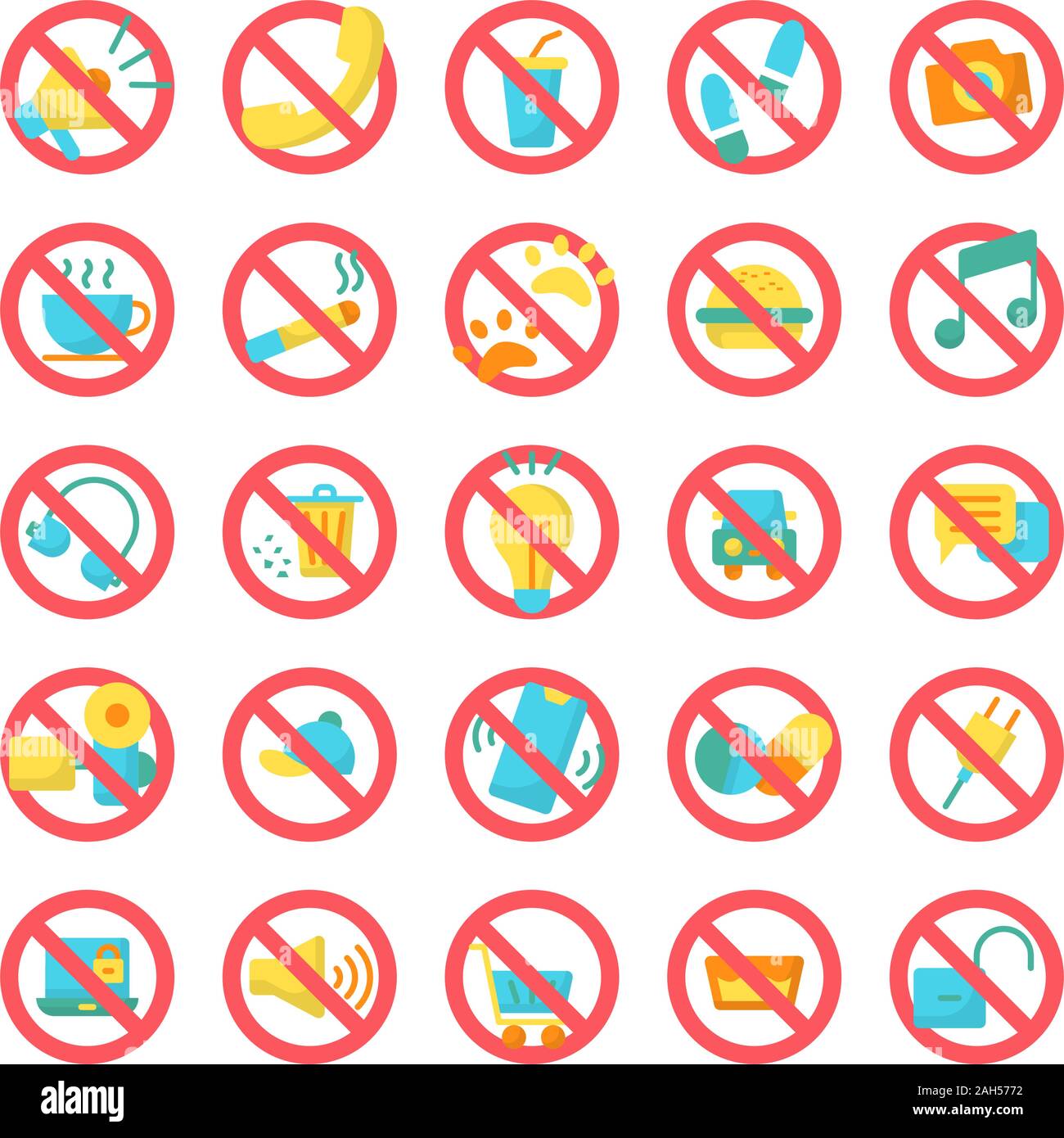 Prohibition Sign Flat Icon Set Vector And Illustration Stock Vector Image Art Alamy