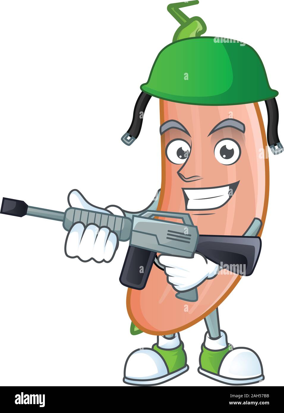 A mascot of banana squash as an Army with machine gun Stock Vector