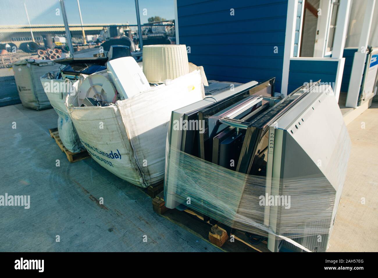 old household appliance recycling scrap yard at recycled station Stock