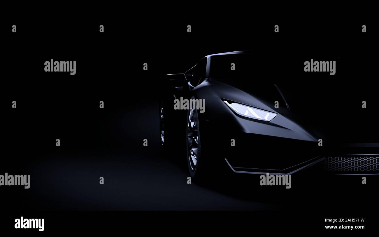 Black sport car on dark background 3d render Stock Photo - Alamy