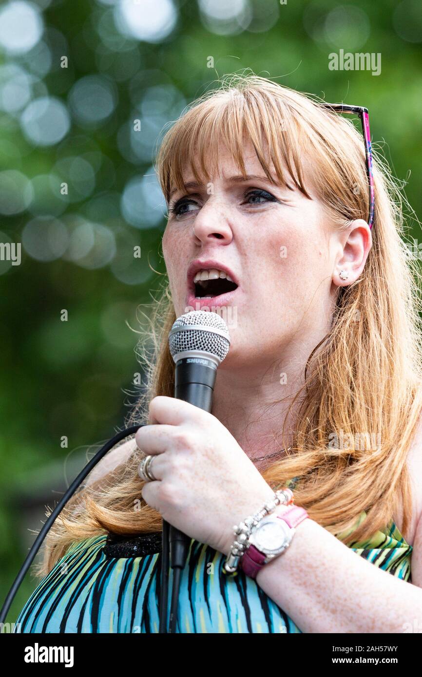 Labour MP Angela Rayner. Londoners protest against Prime Minister Theresa May in relation to a proposed coalition with the DUP (Democratic Unionist Party) and the Grenfell Tower disaster. Stock Photo