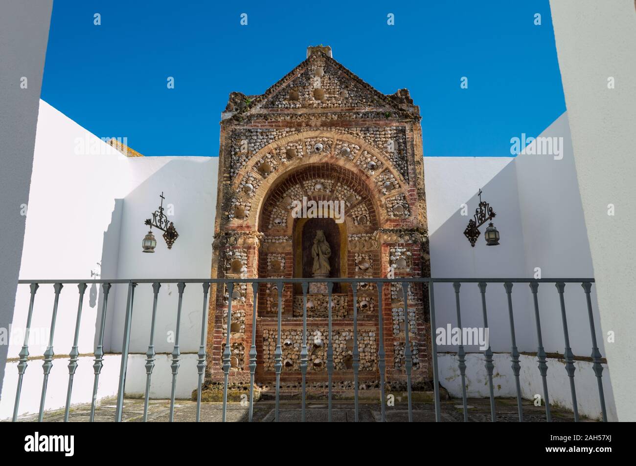 Catholic shrine adorned with human skulls in Faro, Portugal Stock Photo