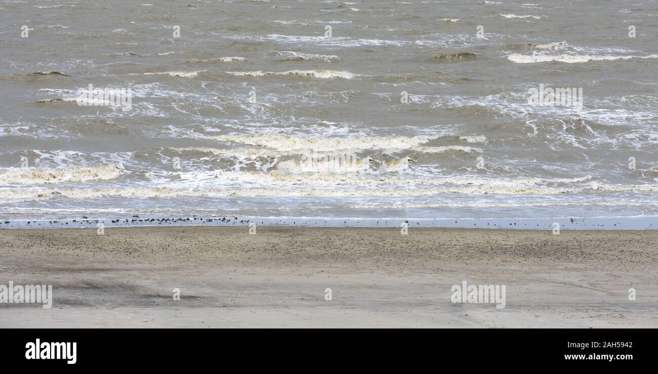 Landscape scenery of empty sand sea beach and bay of wave water ...